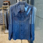 Женская джинсовая рубашка с длинными рукавами и накладными карманами, синий