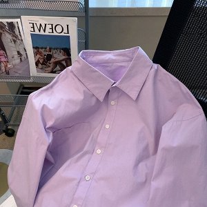 Женская рубашка с длинными рукавами и накладным карманом, свободного кроя, светло-фиолетовый