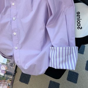 Женская рубашка с длинными рукавами и накладным карманом, свободного кроя, светло-фиолетовый