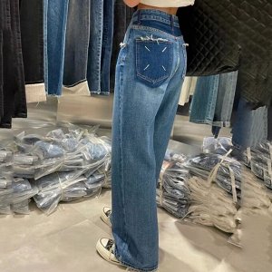 Женские широкие джинсы с высокой посадкой, синий
