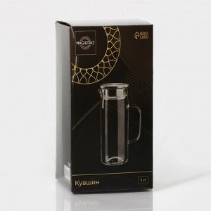 Кувшин для воды Magistro «Богема», 1 л, 9x23 см, стекло, с металлической крышкой, прозрачный, серебристый