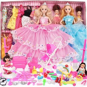 Подарочный набор "Куклы с одеждой и аксессуарами" с 2 большими куклами с 12 гнущимися суставами и 2 маленькими куклами цвет: N3