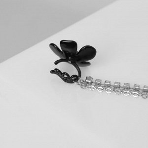 Серьга «Кафф» цветок, ромашка, цвет чёрный в серебре