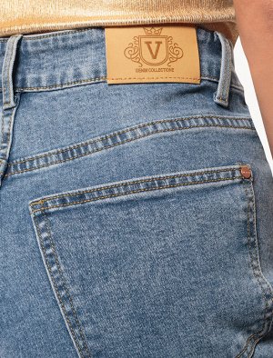 Джинсы mom-fit из эластичного денима синий