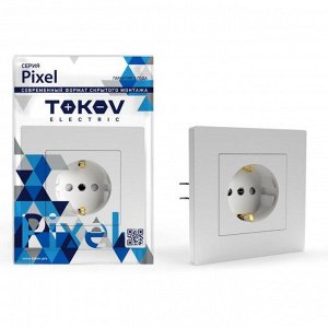 Розетка TOKOV ELECTRIC , Pixel, 1-м, 16А, IP20, с з/к, со шторкой, белый. TKE-PX-R1FZSF-C01