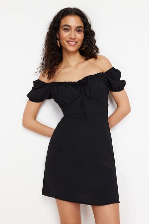 Черное тканое мини-платье
