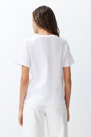 Белая трикотажная футболка с обычным/обычным узором из 100% хлопка с пейзажным принтом