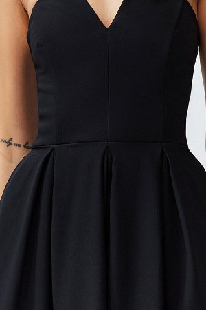 Черное тканое длинное вечернее платье