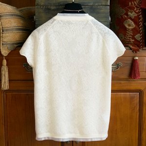 Женская кружевная футболка с вышитым принтом, белый