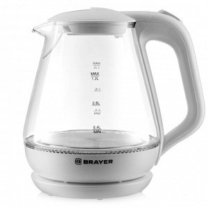 Чайник электрический BRAYER 1063BR-WH, стекло, 1.2 л, 1630 Вт, белый