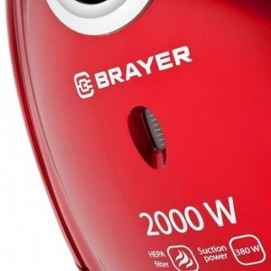 Пылесос BRAYER BR4221, 2000/380 Вт, сухая уборка, 2.5 л, чёрно-красный