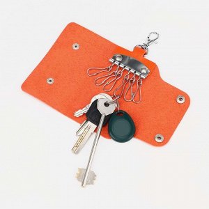 Ключница на кнопках, длина 11 см, 7 карабинов, цвет оранжевый