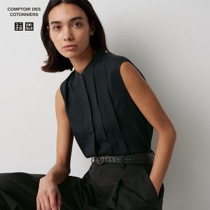 UNIQLO - блузка из смесового льна без рукавов - 09 BLACK