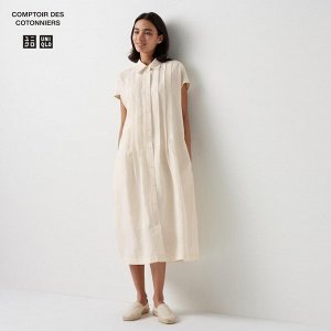UNIQLO - платье-рубашка из смесового льна с пояском - 30 NATURAL