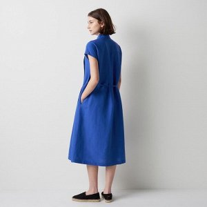 UNIQLO - платье-рубашка из смесового льна с пояском - 09 BLACK