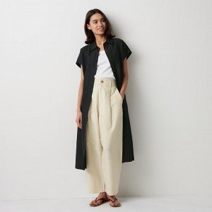 UNIQLO - платье-рубашка из смесового льна с пояском - 09 BLACK