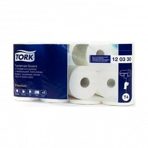Туалетная бумага в стандартных рулонах трехслойная, белая, Tork, 8шт