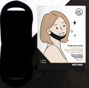 PrettySkin Маска патч для коррекции овала лица Black Edition Premium Gold Collagen V-Line Patch, 9 гр