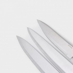 Набор кухонных ножей Доляна «Поварская тройка», 3 предмета: лезвие 18 см, 25.5 см, 33 см, ручка деревянная