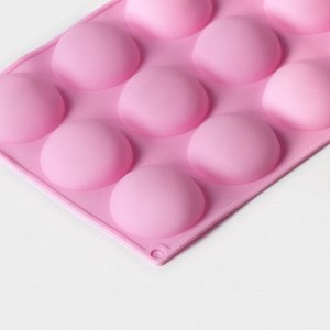 Форма для выпечки Доляна «Полусфера», силикон, 28x16,5 см, 15 ячеек (d=4,5 см), цвет розовый