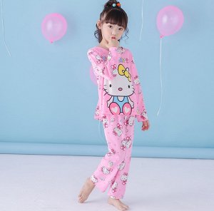 Пижама детская с длинными рукавами и штанами цвет: РОЗОВЫЙ С КОТЕНКОМ