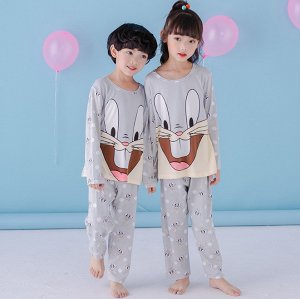 Пижама детская с длинными рукавами и штанами цвет: СЕРЫЙ С КРОЛИКОМ