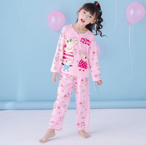 Пижама детская с длинными рукавами и штанами цвет: РОЗОВЫЙ СО СВИНКОЙ