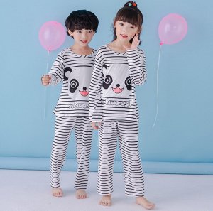 Пижама детская с длинными рукавами и штанами цвет: ПОЛОСАТЫЙ С ПАНДОЙ
