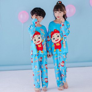 Пижама детская с длинными рукавами и штанами цвет: СИНИЙ СО СВИНКОЙ