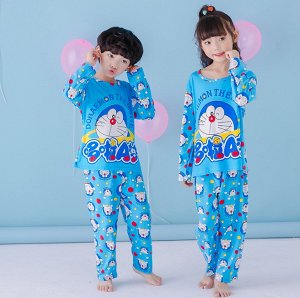 Пижама детская с длинными рукавами и штанами цвет: СИНИЙ С КОТОМ