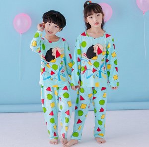 Пижама детская с длинными рукавами и штанами цвет: ЗЕЛЕНЫЙ С ГЕОМЕТРИСЕЧКИМ УЗОРОМ