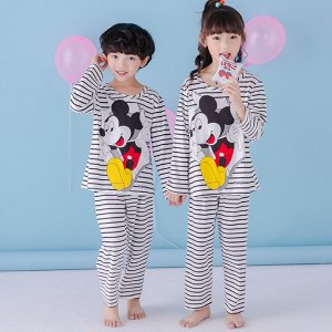 Пижама детская с длинными рукавами и штанами цвет: ПОЛОСАТЫЙ ЧЕРНО-БЕЛЫЙ С МЫШКОЙ