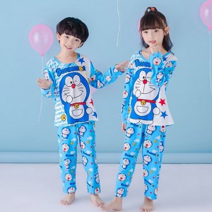 Пижама детская с длинными рукавами и штанами цвет: ГОЛУБОЙ С СИНИМ КОТОМ