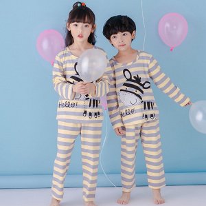 Пижама детская с длинными рукавами и штанами цвет: СЕРО-ЖЕЛТЫЙ С ЗЕБРОЙ
