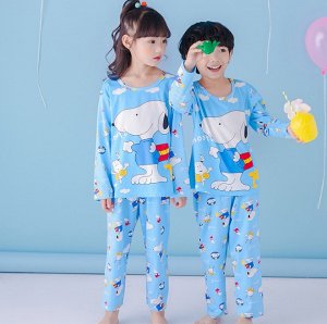 Пижама детская с длинными рукавами и штанами цвет: ГОЛУБОЙ С ЩЕНКОМ