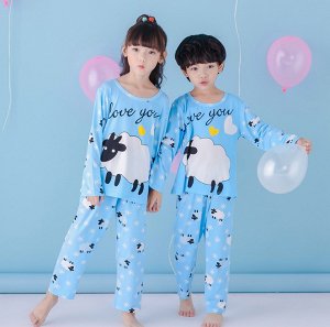 Пижама детская с длинными рукавами и штанами цвет: ГОЛУБОЙ С ОВЦОЙ