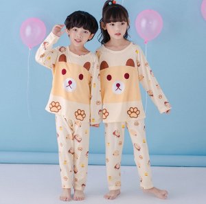 Пижама детская с длинными рукавами и штанами цвет: БЕЖЕВЫЙ С МЕДВЕДЕМ