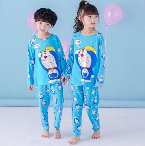 Пижама детская с длинными рукавами и штанами цвет: ГОЛУБОЙ С СИНИМ КОТОМ В КЕПКЕ