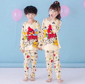 Пижама детская с длинными рукавами и штанами цвет: БЕЖЕВЫЙ С ПТИЦЕЙ