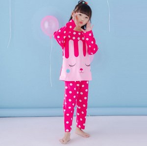 Пижама детская с длинными рукавами и штанами цвет: ЯРКО-РОЗОВЫЙ С КРОЛИКОМ