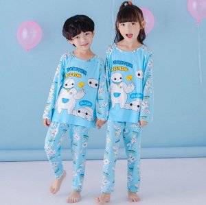 Пижама детская с длинными рукавами и штанами цвет: ГОЛУБОЙ С ГЕРОЯМИ
