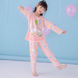 Пижама детская с длинными рукавами и штанами цвет: РОЗОВЫЙ С 2 КРОЛИКАМИ
