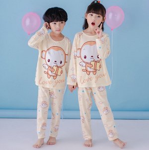 Пижама детская с длинными рукавами и штанами цвет: БЕЖЕВЫЙ С ОБЕЗЬЯНОЙ