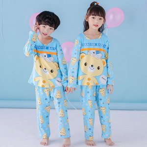 Пижама детская с длинными рукавами и штанами цвет: ГОЛУБОЙ С МЕДВЕДЕМ