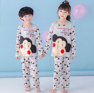 Пижама детская с длинными рукавами и штанами цвет: СЕРЫЙ С ОБЕЗЬЯНАМИ