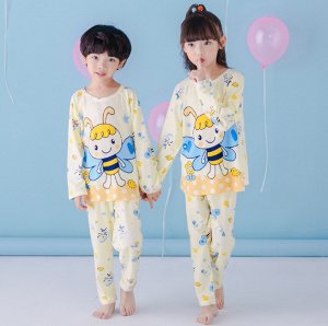 Пижама детская с длинными рукавами и штанами цвет: БЕЖЕВЫЙ С ПЧЕЛАМИ