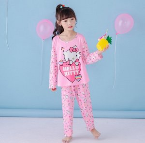 Пижама детская с длинными рукавами и штанами цвет: РОЗОВЫЙ С КОТЕНКОМ