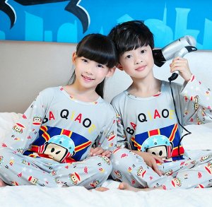 Пижама детская с длинными рукавами и штанами цвет: СЕРЫЙ С ОБЕЗЬЯНОЙ