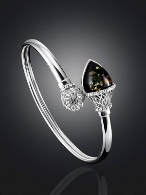 Яркий браслет-змейка с зелёным янтарём и кристаллами «Анбарин»