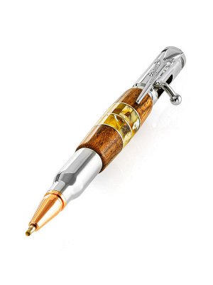 Дизайнерская ручка с натуральным янтарём и деревом